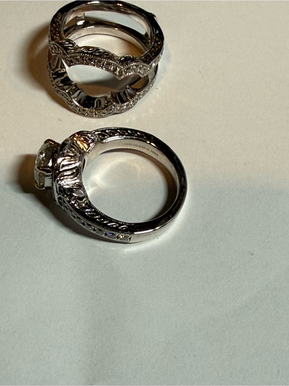 Vintage-Inspired Silver Halo Diamond Engagement Ring - Cream Accent - Picture 4 of 5